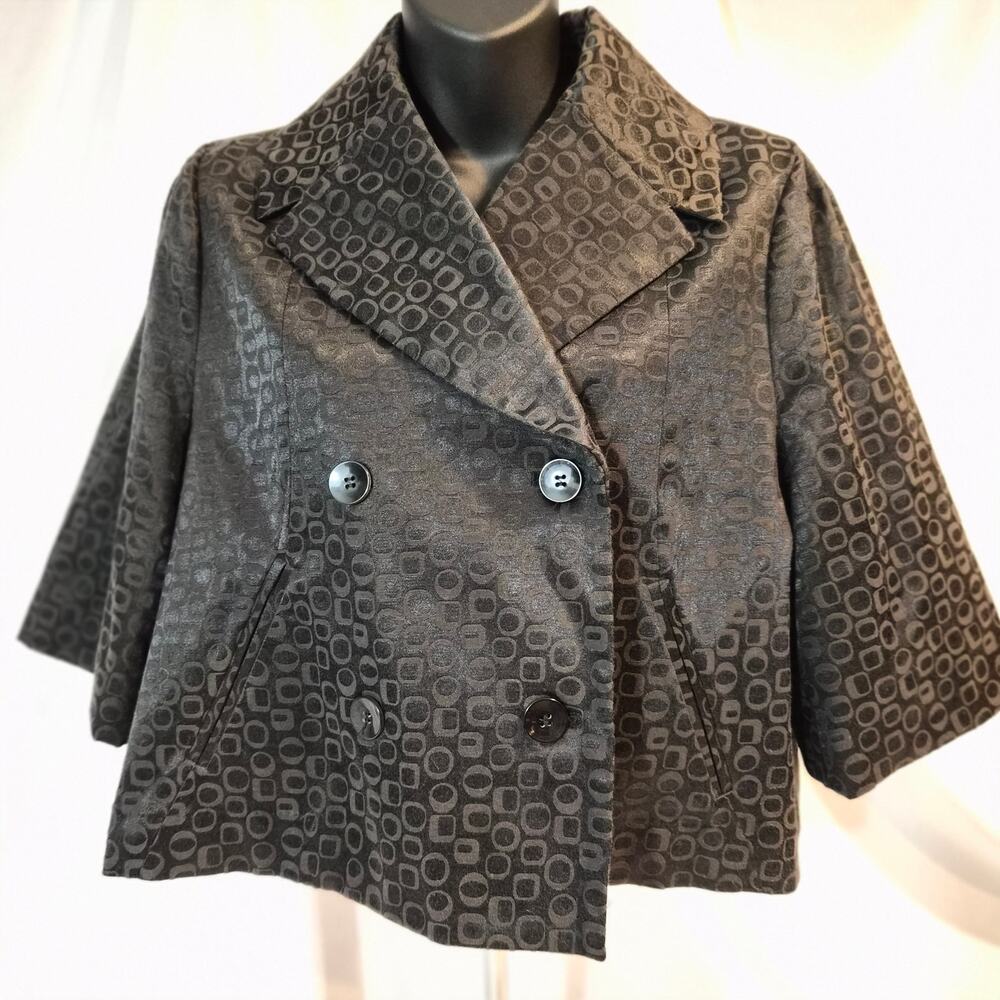 Vertigo Paris Black Geometric Jacquard Double Breasted Cropped Peacoat Jacket M